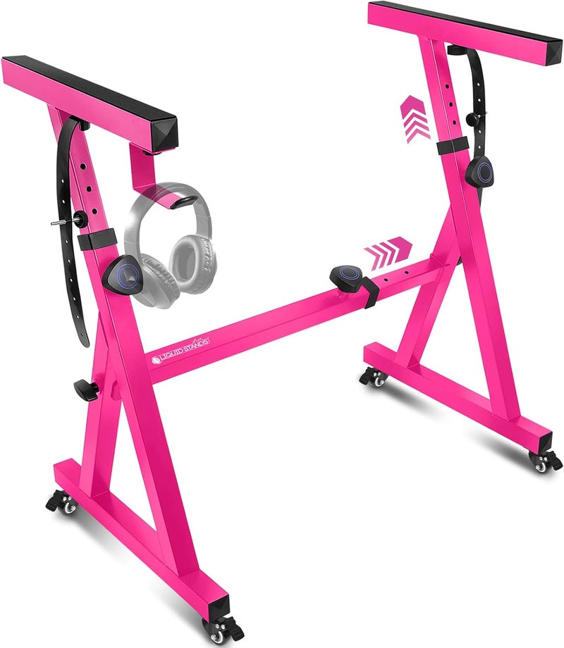 Liquid Stands Piano Keyboard Stand w/ Wheels - Z Style Adjustable and Portable Heavy Duty Music Stand for Kids and Adults - Fits 54-88 Key Electric Pianos - Sturdy Rolling Musical Keyboard Stand Pink - Image 1